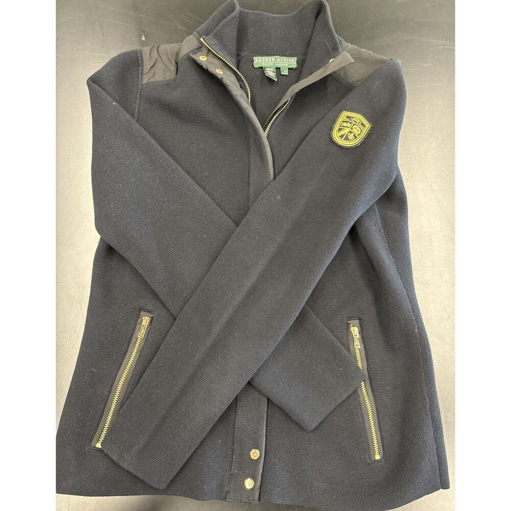 Lauren Ralph Lauren Crested Active‎ Jacket Womens S Black Old Money Emblem